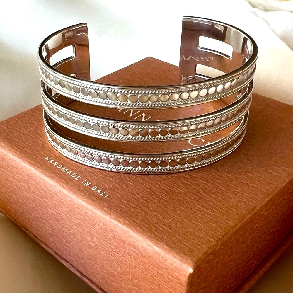 ANNA BECK Triple Bar Silver Cuff Bracelet - NIB - Picture 5 of 10